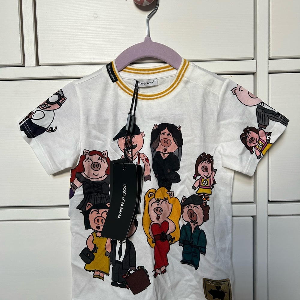 Dolce & Gabbana White Cartoon Print Short Sleeve Tee